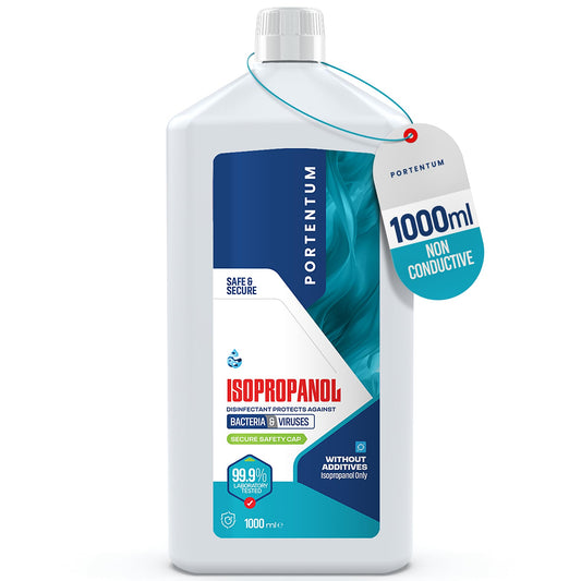 PORTENTUM Alcool isopropilico 1L | 99,9% Purezza | Isopropanolo per pulizia di componenti elettronici, lenti, schermi e delle resine stampa 3D | Detergente per vetri, sgrassatore
