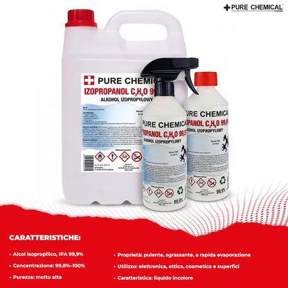 CHOSA Alcool Isopropilico 99,9% 5 litri - Isopropanolo per Elettronica - IPA Alcol Isopropílico Pulizia Schermo Monitor, Telefono, PC e TV - Isopropanol Sicuro per i Componenti Elettronici, 5l