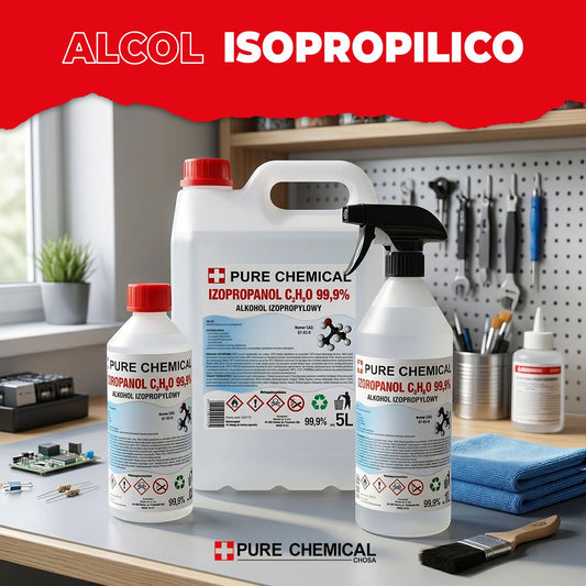 CHOSA Alcool Isopropilico 99,9% 5 litri - Isopropanolo per Elettronica - IPA Alcol Isopropílico Pulizia Schermo Monitor, Telefono, PC e TV - Isopropanol Sicuro per i Componenti Elettronici, 5l