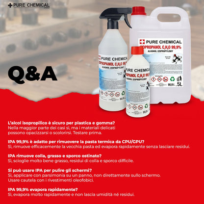 CHOSA Alcool Isopropilico 99,9% 5 litri - Isopropanolo per Elettronica - IPA Alcol Isopropílico Pulizia Schermo Monitor, Telefono, PC e TV - Isopropanol Sicuro per i Componenti Elettronici, 5l