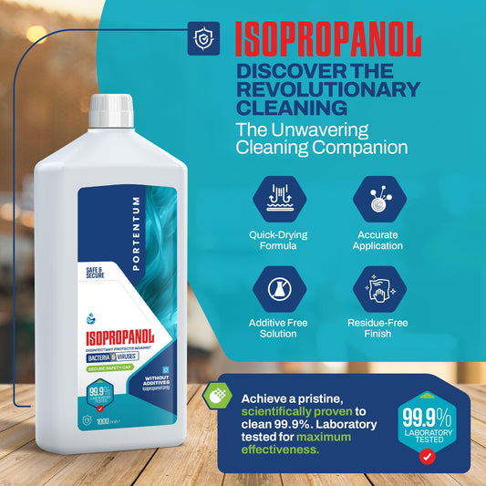 PORTENTUM Alcool isopropilico 1L | 99,9% Purezza | Isopropanolo per pulizia di componenti elettronici, lenti, schermi e delle resine stampa 3D | Detergente per vetri, sgrassatore