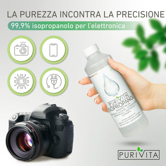PURIVITA® Alcool Isoproilico 99,9% [500ML] - Alcol Isopropanolo - Isopropyl Alcohol Disinfettante - Alcool Denaturato Etilico - Isopropanol Detergente per Casa, l'industria & l'elettronica