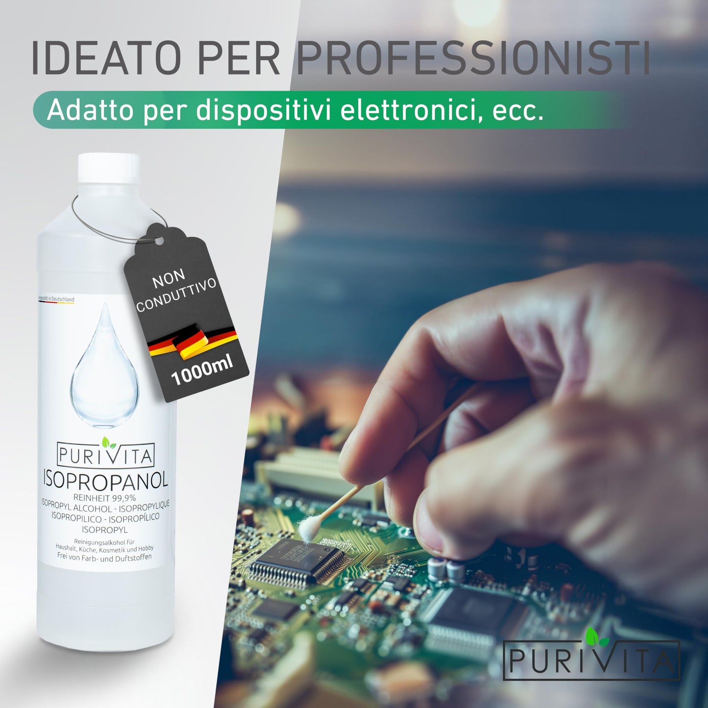 PURIVITA® Alcool Isoproilico 99,9% [500ML] - Alcol Isopropanolo - Isopropyl Alcohol Disinfettante - Alcool Denaturato Etilico - Isopropanol Detergente per Casa, l'industria & l'elettronica