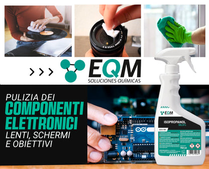 EQM - ECO-301 - Isopropanolo / Alcool Isopropilico 99,9% - 750 ML - Pulizia di Componenti Elettronici, Lenti, Schermi e Resine per Stampa 3D - Detergente per Vetri e Sgrassatore